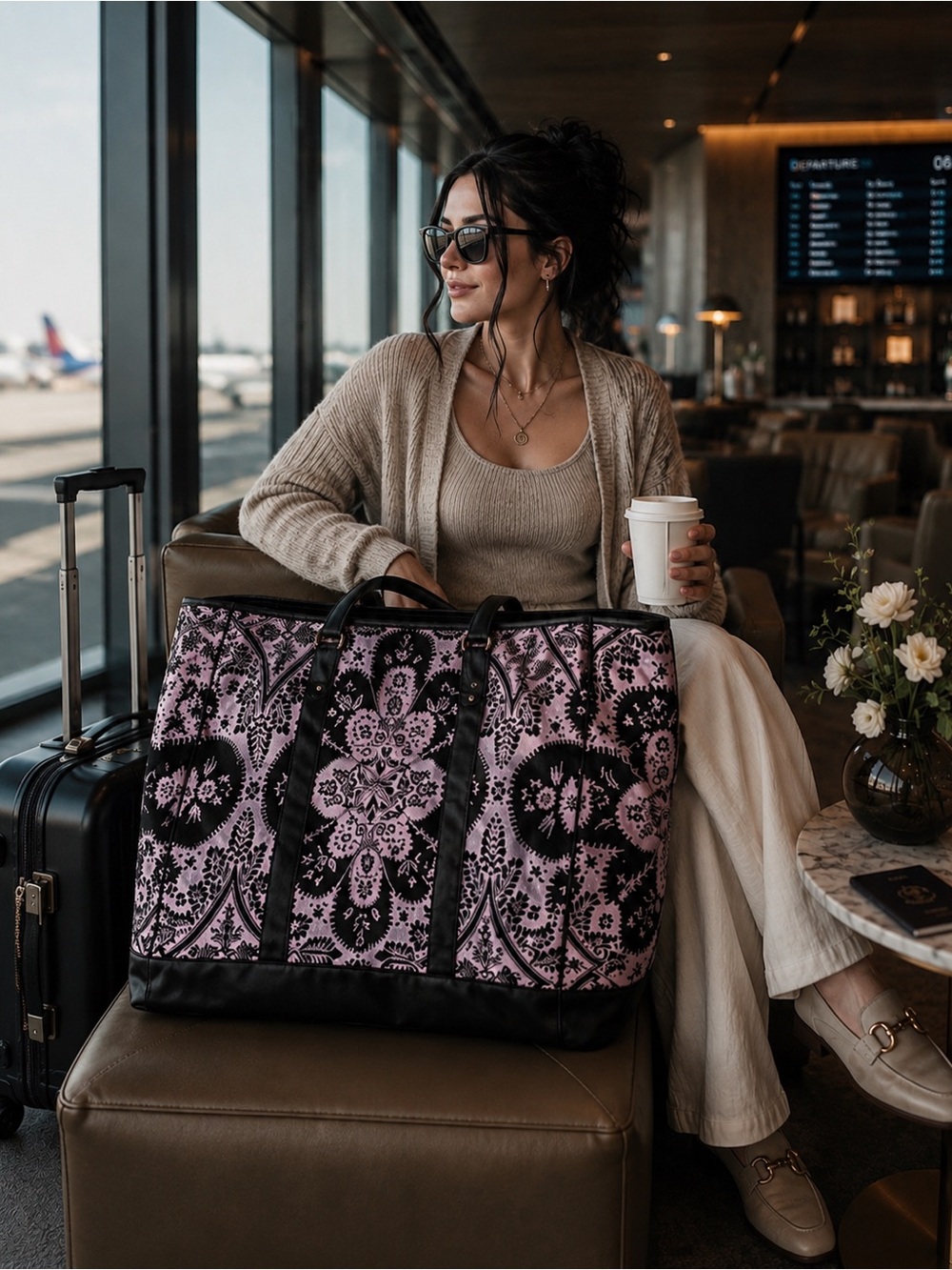 RARE Glenda Gies XL Pink Black Tapestry Weekender Bag Boho Whimsigoth Duffle